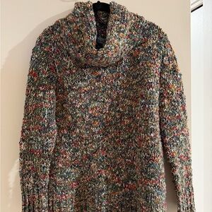 Red and Orange Chunky Knit Cowl Neck Sweater